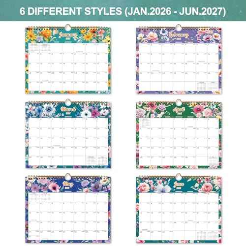 Calendar 2026-18 Monthly Wall Calendar, January 2026 - June 2027, 8.5" x 11", Calendar 2026-2027 with Twin-Wire Binding, Hanging Hook, Blocks and Julian Dates (Flowers Wall Calendar)