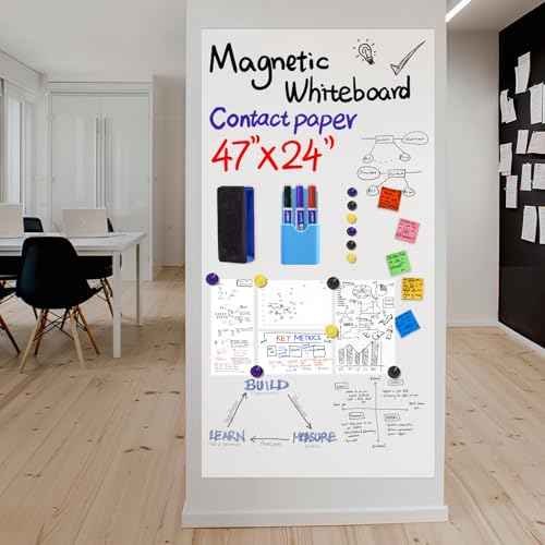 GMEHAR Magnetic Whiteboard Contact Paper, 47¡± x 24¡± Adhesive Dry Erase White Board for Wall,Peel and Stick Magnet Wallpaper for Home, Fridge, Kid¡¯s Playroom, Office, Classroom