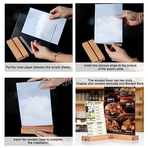 newnewshow 5"x7" Acrylic Sign Holder with Wood Base Wood Sign Holder Vertical or Slant Back Display for Store Office (5x7 L/T)