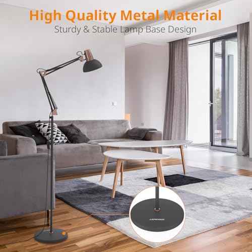 LEPOWER Metal Floor Lamp, Adjustable Swing Arm Floor Lamps with Heavy Duty Base, Architect Reading/Standing Lamp for Living Room with On/Off Switch, Office, BedroomStudy Room, Drawing Sand Black