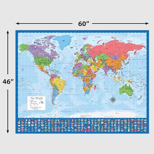 2 Pack - Giant World Map & US Map Poster Set - Extra Large Mega Chart of the World & United States - Laminated - 46" x 60" [Blue]
