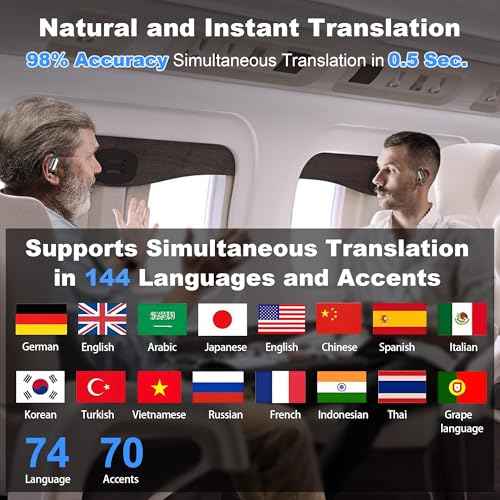 AI Language Translation Earbuds, Wireless Earbuds Translator Real Time 144 Languages 3-in-1 Translator Ear Buds 5.4 Bluetooth Headphones Two-Way Translating Device fit iOS and Android - Black 2