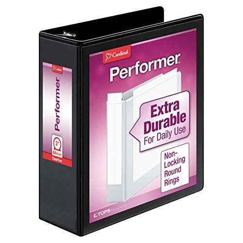 Cardinal 3 Ring Binder, Binders for School and Office, Durable 3 Inch Performer ClearVue Binder, Round Rings, 625-Sheet Capacity, Customizable ClearVue Covers, PVC-Free, Black (67525)