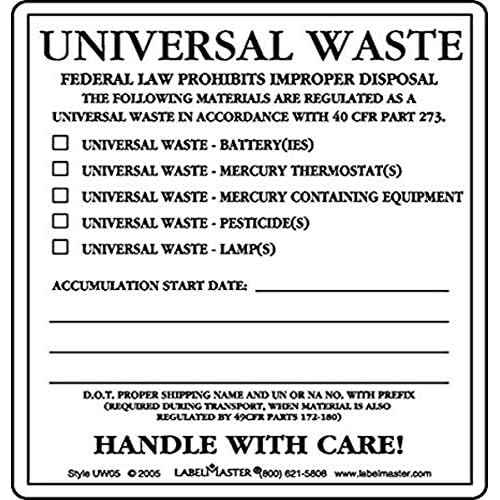 Labelmaster UW05 Universal Waste Label, PVC-Free Film Stock (Pack of 100)
