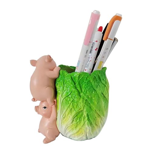 Fengtaike Desktop Pen Pencil Holder Organizer, Resin Pig Shaped Small Storage Organizer for Office Desk Decorations