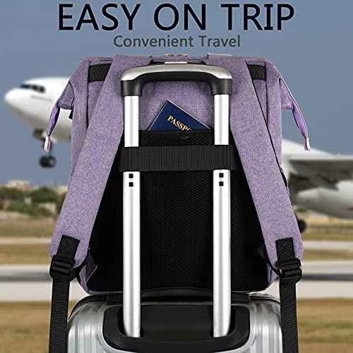 FALANKO Laptop Backpack for Women,Large Computer Backpack Fits 17 Inch Laptop with USB Charging Port RFID Water Resistant purse Casual Purple Bookbag for Teacher/work/College/nurse/Doctor/Woman