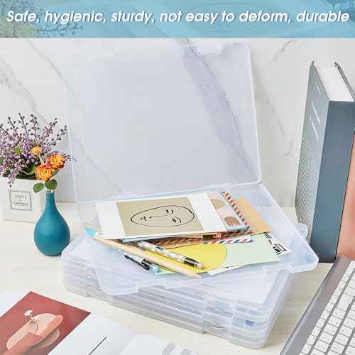 Gueevin 8 Pcs Clear A4 File Portable Paper Project Case, Storage Container, Plastic Flat Box Buckle, Document Letter Storage Box with Handle, 12.2 x 9.06 x 0.79 in for Board Game Magazine Scrapbook