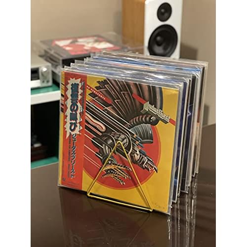 Skywin Record Organizer, 2 Pack Vinyl Rack Storage, Triangle File Organizer for Desk, Vinyl Record Rank Holds Up To 60 Albums, Space Saving Magazine Holder (Gold)