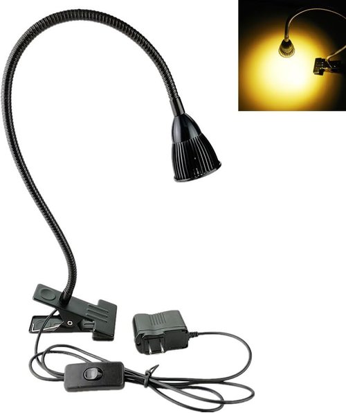 QUANS 5W Clip-On Gooseneck COB LED Desk Lamp - Adjustable Warm White Light | 19-Inch Black Design