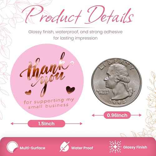 500 Pcs 1.5 Inch Pink and Rose Gold Thank You Stickers for Small Business, Small Business Packaging, Self-Adhesive & Waterproof Stickers with Beautiful Designs, Strong and Durable Envelope Seals