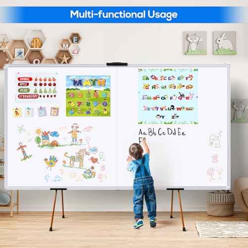 Magnetic White Board Dry Erase Board for Wall£¬72" x 48" (6ft x 4ft) Wall-Mounted Aluminum Frame Marker Board, Foldable Portable Whiteboard with a Long Pen Tray for School, Classroom, Office & Home