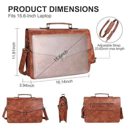 ESTARER Mens Leather Briefcase 15.6 Inch Laptop Messenger Bag, Computer Shoulder Bag Professional Office Satchel for Work Business, Brown