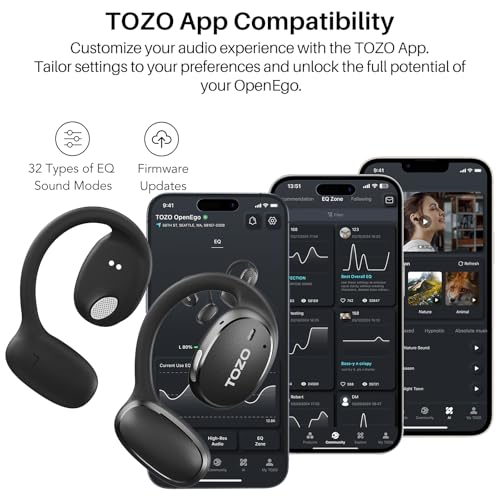TOZO OpenEgo Open Ear Bluetooth Earbuds Black 80H Sport Headphones