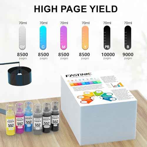 High Page Yield 552 Ink Refill Bottles Replacement for 552 T552 Ink Refill Bottle Use for ET-8550, ET-8500£¨BK PBK C M Y GY£©
