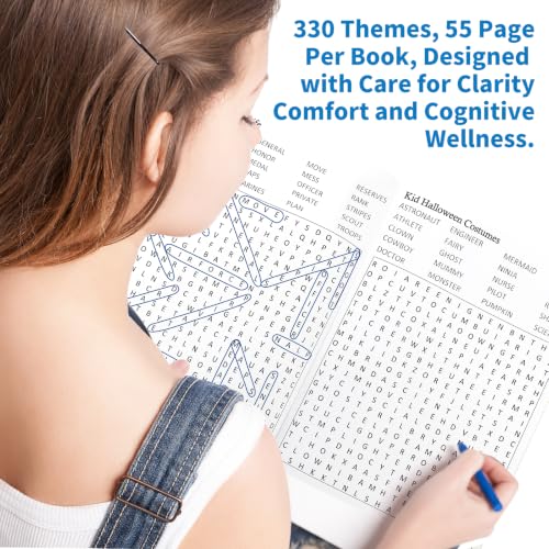 Kalysky 6 Pack Large Print Word Search Puzzle Books - Eye-Friendly, Large Font, 330 Themes for Brain Health