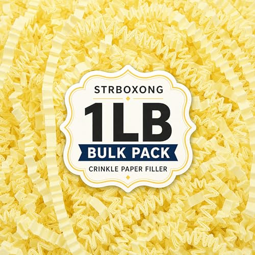 STRBOXONG Light Yellow Crinkle Paper Filler 1 LB, Recyclable Cut