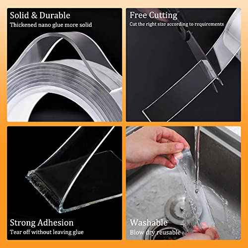 Double Sided Tape for Walls Removable Poster Tape Mount Tape Heavy Duty Sticky Tape for Wall Hanging Pictures Traceless Washable Adhesive Tape R (2Rolls(1.18inx34ft))