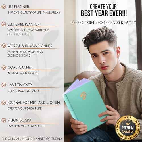 Life Planner - Undated Daily, Weekly & Monthly Planner with Budget Section | A 12 Month Journey to Increase Productivity & Happiness | Life Organizer & Gratitude Journal - Horizontal Format