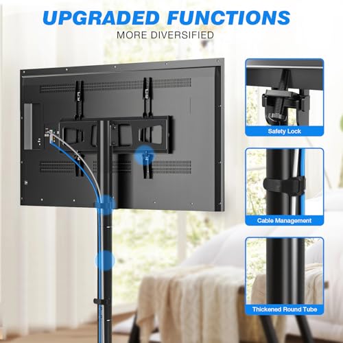 Rfiver Black Mobile TV Cart for 23-65 Inch TVs, Tilting Height-Adjustable Rolling Stand, Holds up to 88 lbs, Outdoor Floor TV Stand with Swivel Wheels