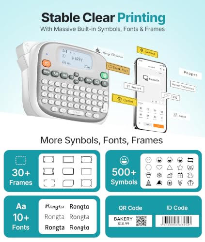 White Portable Rongta TM95 Label Maker with QWERTY Keyboard - 12mm