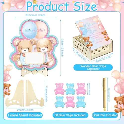 Wenqik 63 Bear Gender Reveal Baby Shower Guest Book Alternatives Set Baby Shower Decorations with Photo Frame Sonogram Frame Keepsake 60 Wood Slices Guest Book for Birthday