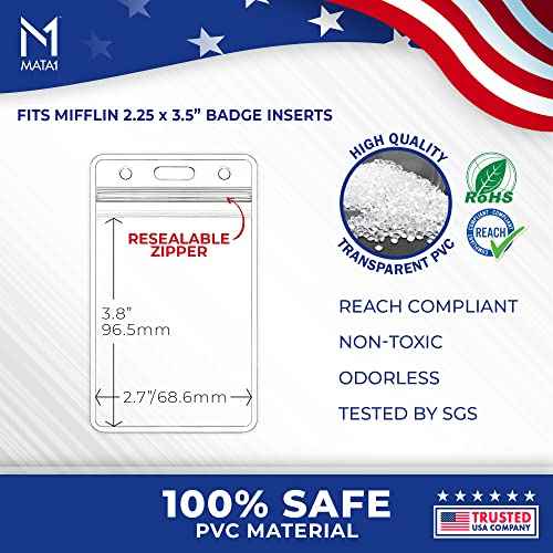 Mata1-USA Vertical ID Name Badge Holder (Clear, 2.25x3.5 Inch, 250 Pack), Plastic Nametag Card Holders with Zipper
