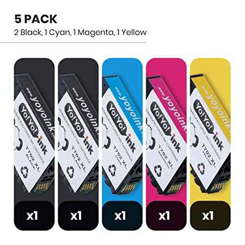 YoYoink 5-Pack Remanufactured Ink Cartridge Replacement for Epson T702XL 702 XL (2 Black, 1 Cyan, 1 Magenta, 1 Yellow)