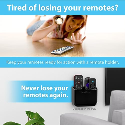 TotalMount Hole-Free Remote Holder ? Eliminates Need to Drill Holes in Your Wall (for 2 or 3 Remote Controls ? Black ? Quantity 1)