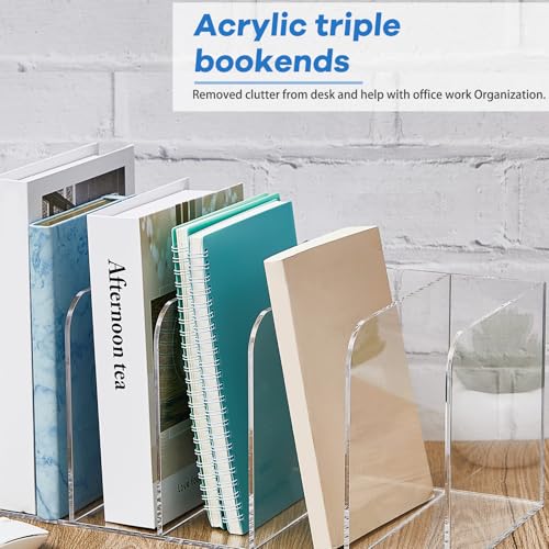 Suzile Clear Acrylic Magazine File Holder with Vertical Compartments Desk Organizer Book Rack for Desk Sorter Paper Folder Office Accessories(Clear,14.2 x 7.2 x 6.5 Inch)
