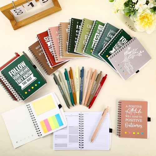 30 Sets Christmas Gifts Inspirational Spiral Weekly Planner Notebooks Ballpoint Pens Sticky Notepads for Students Teacher Employee Coworker Team Staff Vet Tech(Classic Colors)