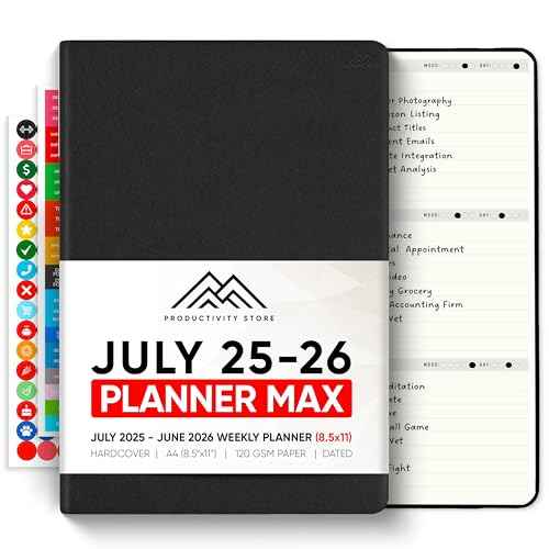 July 2025-2026 Planner 8.5 x 11 Pro Max - Dated Productivity & Academic 2025-2026 - Daily, Weekly & Monthly Planner With July Start Date - A4 - Productivity Store