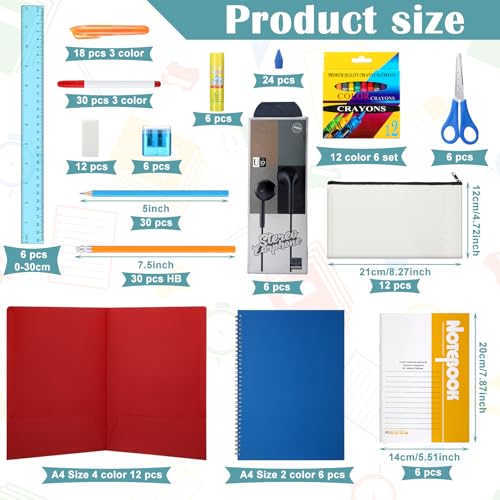 Colarr 210 Pcs/ 6 Set School Supplies Kit for Kids Back to School Supplies Bundle Grades K12 School Essentials Bulk Includes Ruler Folders A4 Notebooks Pencils Pens Earphone and More for Students