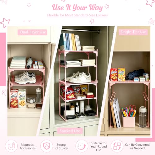 TsunNee Pink 2-Tier Locker Organizer Shelf for School & Office, 11.22 x 10.11 x 13.1 Inches