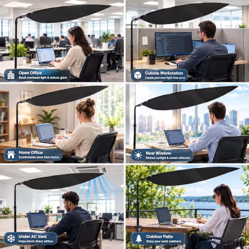 Black Leaf-Shaped Office Cubicle Shade - 55-inch Light Blocker & Privacy Screen