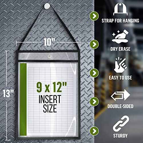 20 Pack Job Ticket Holders 9x12 with Strap - Permit Holder for Documents - Hanging Shop Ticket Holders - Work Order Plastic Sleeves - Dry Erase Pockets Sleeves Mechanic & Automotive Work Order Sleeve