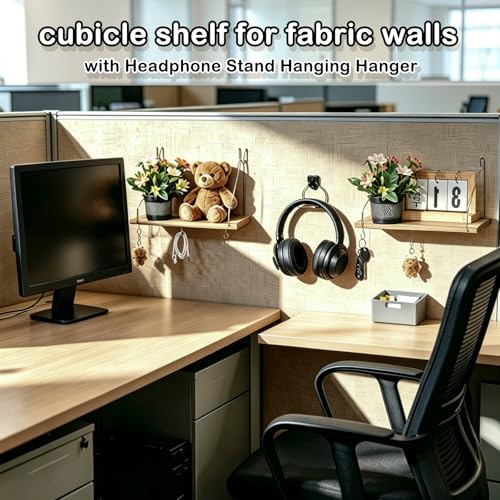 KjsEphitelian Silver 3-Pack Fabric Wall Cubicle Shelf with Headphone Hook Office Organizer