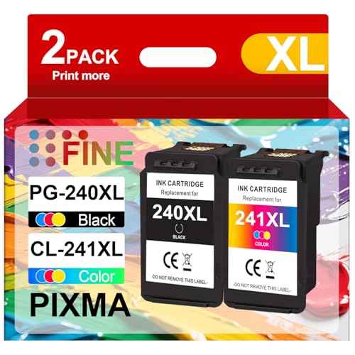 PG-240XL CL-241XL Ink Cartridges Replacement for Canon 240XL 241XL Combo Pack Work for PIXMA MG3620 MG3520 MG3600 TS5120 TS5100 MX472 MX392 Printer (1 Black,1 Color)