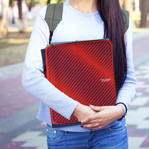 Five Star 2-Inch Red Zipper Binder with 3-Ring & Expanding File, 880 Sheet Capacity