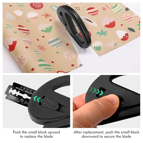 CNTVO 3-Pack Gift Wrapping Cutter with 10 Blades - Safe Holiday & Craft Tool