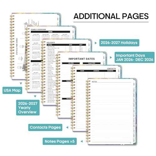 2026 Planner, Weekly and Monthly Calendar Planner Book, January 2026 - December 2026, Hardcover Spiral Planner with Monthly Tabs, Notes Pages, Perfect for Women & Men, A5 (6.4" x 8.5") - Gold