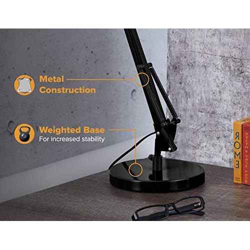Bostitch Office VLF100D Swing Arm Desk Lamp, Metal, 36" Reach with Multi-Joint Adjustment, Includes Replaceable LED Bulb (VLF), Black