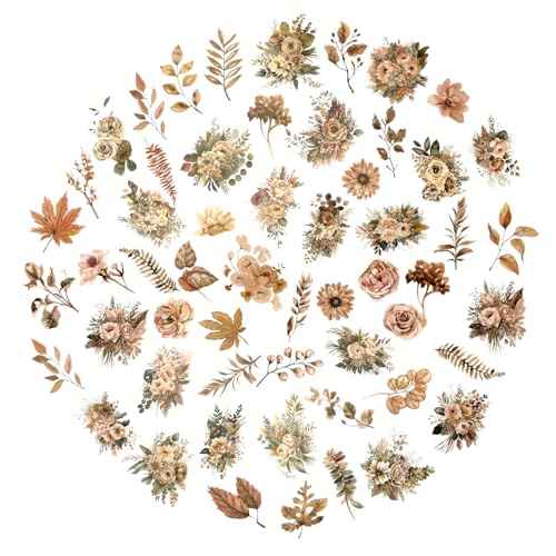 100 Pcs Autumn Flower Stickers for Scrapbooking Junk Journal Card Making CollageNotebook Diary Planner Letter Envelope Water Bottle Phone Case Craft Decoration (Autumn)