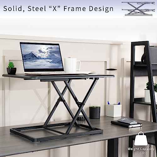 VIVO Ultra-Slim Single Top Height Adjustable Standing Desk Riser, Compact Sit Stand Desktop Converter for Monitor or Laptop, Black, DESK-V001J