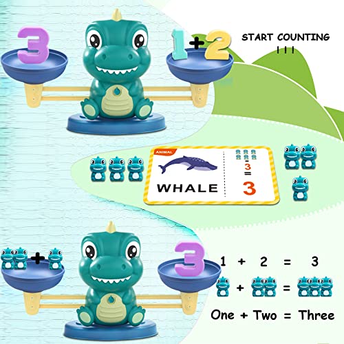 Kaodezhu Dinosaur Math Balance Toys - Montessori Educational Toy for 3-8 Year Old Kids, Green Basic Variant