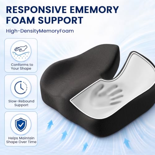 CJACSOC Black XL Memory Foam Seat Cushion for Office Chair, Car & Wheelchair