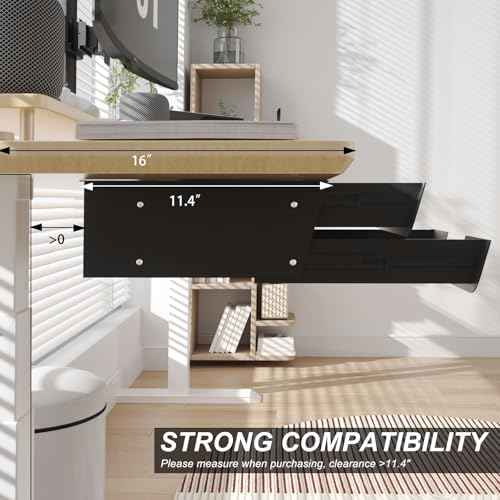 Under Desk Mounted Sliding Double Layer Drawer with Tilt Panel to Pull Out, 11.6'' Long & 10.4'' Deep Dual Storage Organizer for Sit Stand Workstation