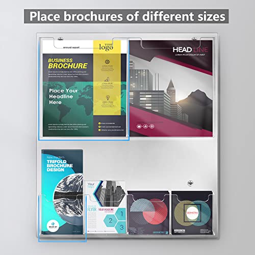 zavekia Acrylic Brochure Holder Wall Mount,Multi Pocket Acrylic Magazine Holder Literature Display Clear Pamphlet Display Holder Plastic Wall Mount Slots