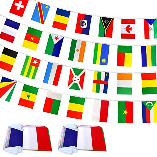 French Language Flags Banner 70 Feet with 29 Country Flags for Parties & Events