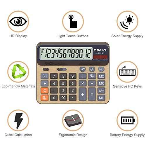 Desktop Calculator Extra Large 5-Inch LCD Display 12-Digit Big Number Accounting Calculator with Giant Response Button, Battery & Solar Powered, Perfect for Office Business Home Daily Use(6815GN-2pcs)