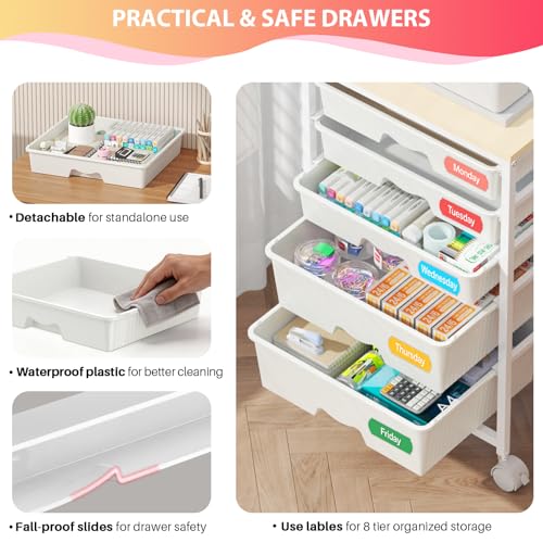 Goovilla White 5-Drawer Rolling Storage Cart for Craft, Office & Dorm
